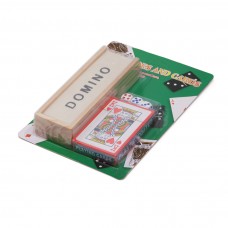 Ігровий набір 3 в 1: Доміно в дерев'яному пеналі + Гральні карти + 3 кубики