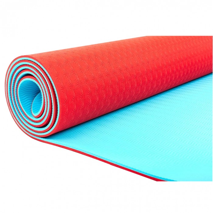 Килимок для фітнесу та йоги (йога мат) Zelart двошаровий 1730*610*6 мм червоно-блакитний ZEL PROFI-5172-14